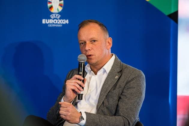 Pressekonferenz zur Bekanntgabe der Partnerschaft zwischen VDV und EURO 2024 GmbH; 19.10.2023 Markus Stenger, Geschaeftsfuehrer EURO 2024 GmbH Pressekonferenz zur Bekanntgabe der Partnerschaft zwischen VDV und EURO 2024 GmbH, Koeln, RheinEnergieStadion am 19.10.2023 Copyright: xBEAUTIFULxSPORTS Wunderlx