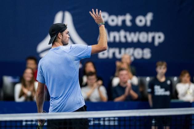 German Maximilian Marterer celebrates winning his match during a singles second round match at the European Open Tennis ATP, Tennis Herren tournament, in Antwerp, Thursday 19 October 2023. JASPERxJACOBS  x78038005x