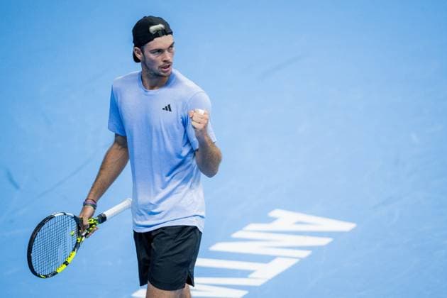 German Maximilian Marterer celebrates winning his match during a singles second round match at the European Open Tennis ATP, Tennis Herren tournament, in Antwerp, Thursday 19 October 2023. JASPERxJACOBS  x78038016x