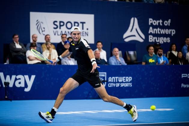 German Jan-Lennard Struff pictured in action during a singles second round match at the European Open Tennis ATP, Tennis Herren tournament, in Antwerp, Thursday 19 October 2023. JASPERxJACOBS  x78044734x
