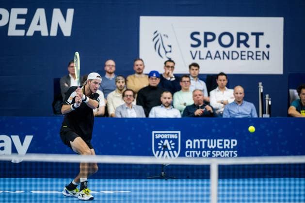 German Jan-Lennard Struff pictured in action during a singles second round match at the European Open Tennis ATP, Tennis Herren tournament, in Antwerp, Thursday 19 October 2023. JASPERxJACOBS  x78044824x