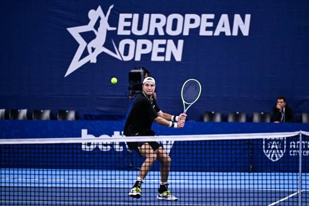 German Jan-Lennard Struff pictured in action during a singles second round match at the European Open Tennis ATP, Tennis Herren tournament, in Antwerp, Thursday 19 October 2023. LAURIExDIEFFEMBACQ  x78050580x