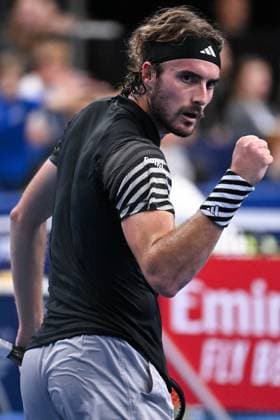 Greek Stefanos Tsitsipas celebrates after winning a singles second round match at the European Open Tennis ATP, Tennis Herren tournament, in Antwerp, Thursday 19 October 2023. LAURIExDIEFFEMBACQ  x78055441x