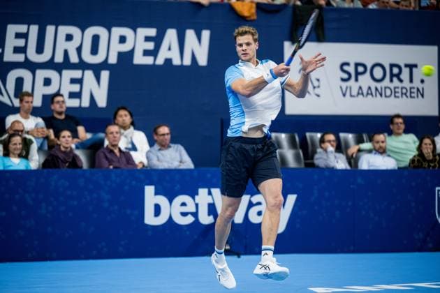 German Yannick Hanfmann pictured in action during a singles second round match at the European Open Tennis ATP, Tennis Herren tournament, in Antwerp, Thursday 19 October 2023. JASPERxJACOBS  x78057968x