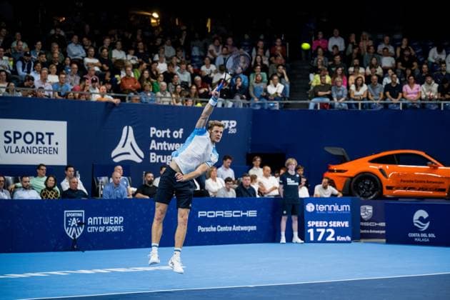 German Yannick Hanfmann pictured in action during a singles second round match at the European Open Tennis ATP, Tennis Herren tournament, in Antwerp, Thursday 19 October 2023. JASPERxJACOBS  x78058291x