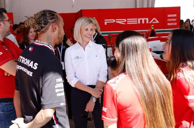 44 Lewis Hamilton (GBR, Mercedes-AMG Petronas F1 Team), Susie Wolff (GBR, Managing Director F1 Academy), F1 Grand Prix of USA at Circuit of The Americas on October 19, 2023 in Austin, United States of America. (Photo by HOCH ZWEI) Austin United States of America