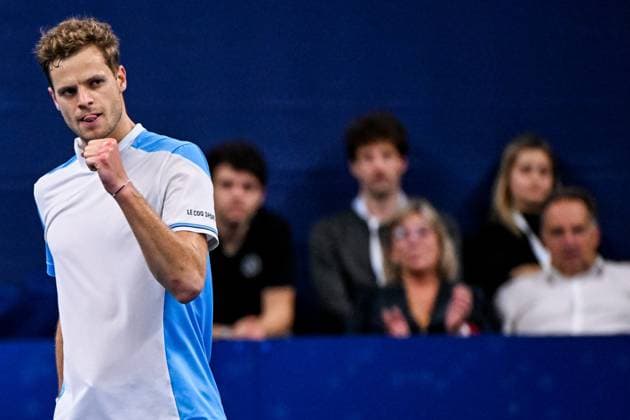 German Yannick Hanfmann reacts during a singles second round match at the European Open Tennis ATP, Tennis Herren tournament, in Antwerp, Thursday 19 October 2023. LAURIExDIEFFEMBACQ  x78063944x