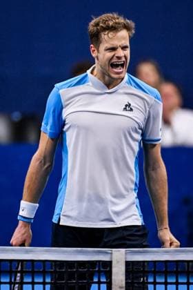 German Yannick Hanfmann celebrates winning his match a singles second round match at the European Open Tennis ATP, Tennis Herren tournament, in Antwerp, Thursday 19 October 2023. LAURIExDIEFFEMBACQ  x78064062x