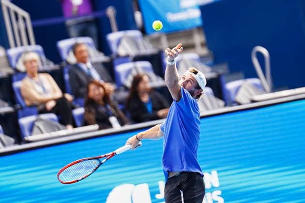 October 20, 2023, Tokyo, Japan: Tommy PAUL (USA) serves against Ben SHELTON (USA) during their singles quarter-final match of the Kinoshita Group Japan Open Tennis Championships 2023 at the Ariake Coliseum. This is the longest-running ATP, Tennis Herren Tour tournament in Asia, first held in 1972. The tournament runs from October 16 to 22. Tokyo Japan - ZUMAm191 20231020_aap_m191_008 Copyright: xRodrigoxReyesxMarinx