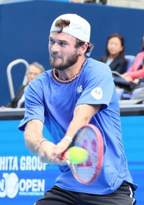 October 20, 2023, Tokyo, Japan - Tommy Paul of the United States returns the ball against his compatriot Ben Shelton during the quater final match of the Japan Open tennis championships at the Ariake Colosseum in Tokyo on Friday, October 20, 2023. (photo by Yoshio Tsunoda AFLO) Noxthirdxpartyxsales  (0309372431st)