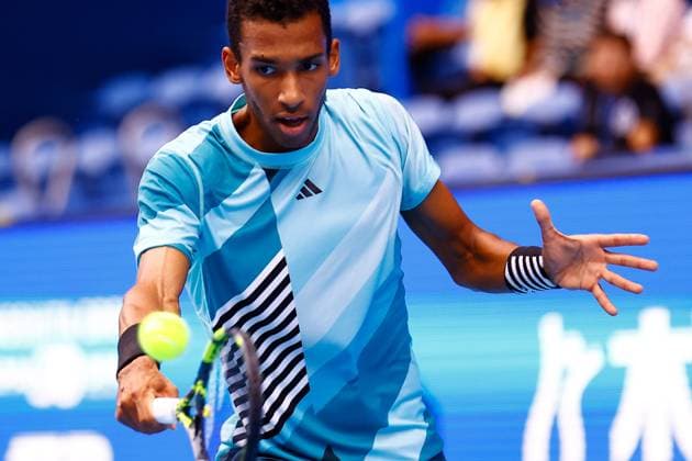 October 20, 2023, Tokyo, Japan: Felix AUGER-ALIASSIME (CAN) hits a return against Marcos GIRON (USA) during their singles quarter-final match of the Kinoshita Group Japan Open Tennis Championships 2023 at the Ariake Coliseum. This is the longest-running ATP, Tennis Herren Tour tournament in Asia, first held in 1972. The tournament runs from October 16 to 22. Giron won 6-1, 6-4. Tokyo Japan - ZUMAm191 20231020_aap_m191_021 Copyright: xRodrigoxReyesxMarinx
