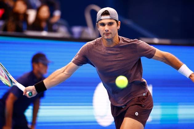 October 20, 2023, Tokyo, Japan: Marcos GIRON (USA) hits a return against Felix AUGER-ALIASSIME (CAN) during their singles quarter-final match of the Kinoshita Group Japan Open Tennis Championships 2023 at the Ariake Coliseum. This is the longest-running ATP, Tennis Herren Tour tournament in Asia, first held in 1972. The tournament runs from October 16 to 22. Giron won 6-1, 6-4. Tokyo Japan - ZUMAm191 20231020_aap_m191_028 Copyright: xRodrigoxReyesxMarinx