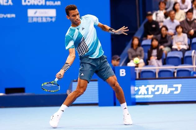 October 20, 2023, Tokyo, Japan: Felix AUGER-ALIASSIME (CAN) hits a return against Marcos GIRON (USA) during their singles quarter-final match of the Kinoshita Group Japan Open Tennis Championships 2023 at the Ariake Coliseum. This is the longest-running ATP, Tennis Herren Tour tournament in Asia, first held in 1972. The tournament runs from October 16 to 22. Giron won 6-1, 6-4. Tokyo Japan - ZUMAm191 20231020_aap_m191_027 Copyright: xRodrigoxReyesxMarinx