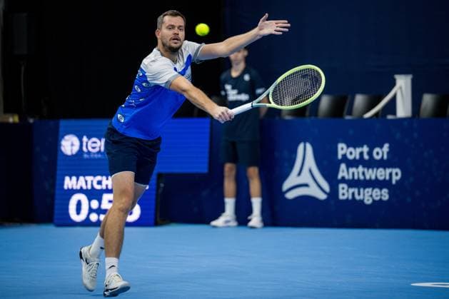 Adam Pavlasek pictured in action during a singles second round match at the European Open Tennis ATP, Tennis Herren tournament, in Antwerp, Thursday 19 October 2023. LAURIExDIEFFEMBACQ  x78099025x