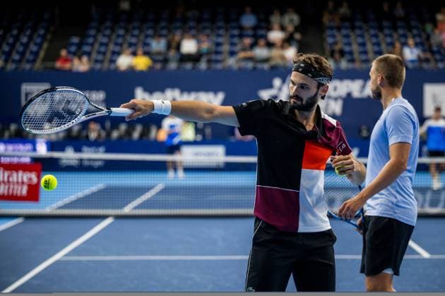 Monaco s Hugo Nys and Lloyed Glasspool a singles second round match at the European Open Tennis ATP, Tennis Herren tournament, in Antwerp, Thursday 19 October 2023. LAURIExDIEFFEMBACQ  x78099267x