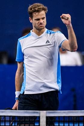 German Yannick Hanfmann celebrates winning his match a singles second round match at the European Open Tennis ATP, Tennis Herren tournament, in Antwerp, Thursday 19 October 2023. LAURIExDIEFFEMBACQ  x78064059x