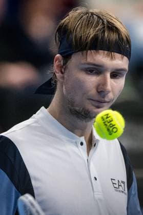 Kazach Alexander Bublik pictured in action during a quarter final single match at the European Open Tennis ATP, Tennis Herren tournament, in Antwerp, Friday 20 October 2023. JASPERxJACOBS  x78111851x