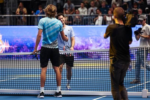 TENNIS - ATP, Tennis Herren Erste Bank Open, Red Bull BassLine VIENNA,AUSTRIA,20.OCT.23 - TENNIS - ATP, Erste Bank Open, preview, Red Bull BassLine. Image shows Alexander Zverev (GER) and Dominic Thiem (AUT).  GEPAxpictures xArminxRauthner
