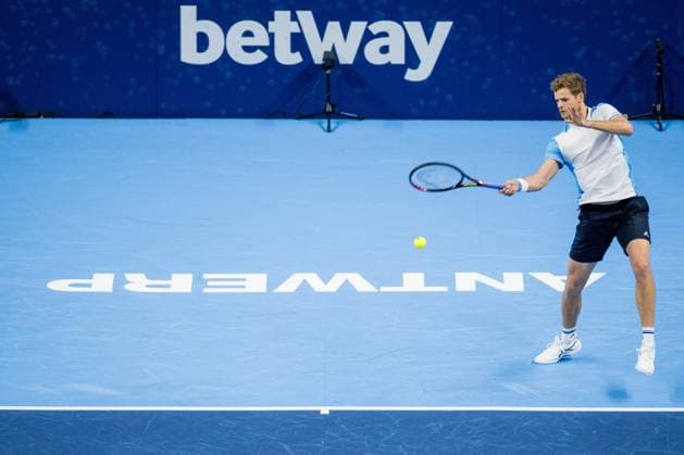 German Yannick Hanfmann pictured in action during a quarter final single match at the European Open Tennis ATP, Tennis Herren tournament, in Antwerp, Friday 20 October 2023. JASPERxJACOBS  x78130537x