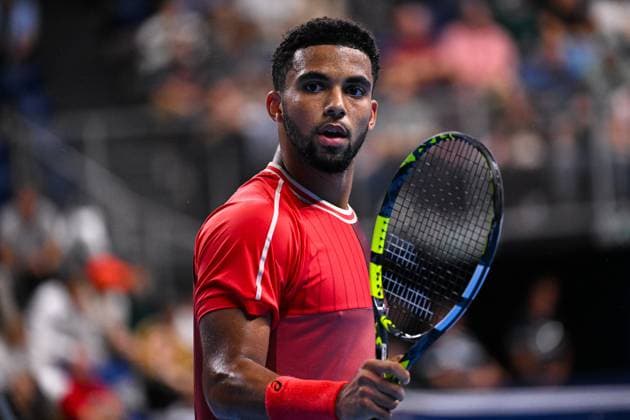 French Arthur Fils reacts during a quarter final single match at the European Open Tennis ATP, Tennis Herren tournament, in Antwerp, Friday 20 October 2023. LAURIExDIEFFEMBACQ  x78134247x