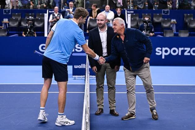 German Yannick Hanfmann pictured at the start of a quarter final single match at the European Open Tennis ATP, Tennis Herren tournament, in Antwerp, Friday 20 October 2023. LAURIExDIEFFEMBACQ  x78134736x