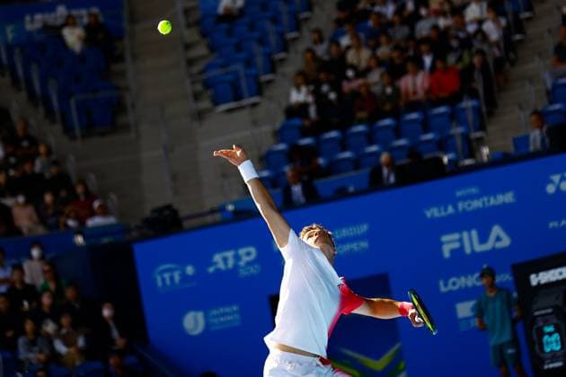 October 21, 2023, Tokyo, Japan: Ben SHELTON (USA) serves against Marcos GIRON (USA) during their singles semi-final match of the Kinoshita Group Japan Open Tennis Championships 2023 at the Ariake Coliseum. This is the longest-running ATP, Tennis Herren Tour tournament in Asia, first held in 1972. The tournament runs from October 16 to 22. Tokyo Japan - ZUMAm191 20231021_aap_m191_008 Copyright: xRodrigoxReyesxMarinx