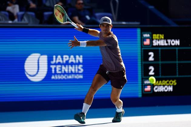 October 21, 2023, Tokyo, Japan: Marcos GIRON (USA) hits a return against Ben SHELTON (USA) during their singles semi-final match of the Kinoshita Group Japan Open Tennis Championships 2023 at the Ariake Coliseum. This is the longest-running ATP, Tennis Herren Tour tournament in Asia, first held in 1972. The tournament runs from October 16 to 22. Tokyo Japan - ZUMAm191 20231021_aap_m191_012 Copyright: xRodrigoxReyesxMarinx