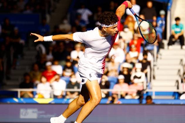 October 21, 2023, Tokyo, Japan: Ben SHELTON (USA) hits a return against Marcos GIRON (USA) during their singles semi-final match of the Kinoshita Group Japan Open Tennis Championships 2023 at the Ariake Coliseum. This is the longest-running ATP, Tennis Herren Tour tournament in Asia, first held in 1972. The tournament runs from October 16 to 22. Tokyo Japan - ZUMAm191 20231021_aap_m191_017 Copyright: xRodrigoxReyesxMarinx