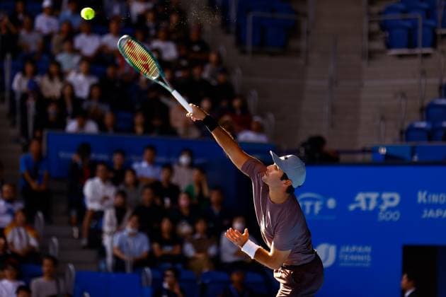 October 21, 2023, Tokyo, Japan: Marcos GIRON (USA) serves against Ben SHELTON (USA) during their singles semi-final match of the Kinoshita Group Japan Open Tennis Championships 2023 at the Ariake Coliseum. This is the longest-running ATP, Tennis Herren Tour tournament in Asia, first held in 1972. The tournament runs from October 16 to 22. Tokyo Japan - ZUMAm191 20231021_aap_m191_024 Copyright: xRodrigoxReyesxMarinx