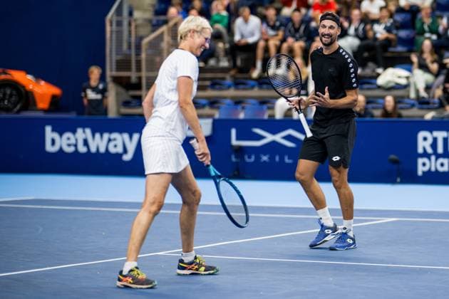 Els Callens and Belgian assistant coach Ruben Bemelmans pictured in action during the European Open Tennis ATP, Tennis Herren tournament, in Antwerp, Saturday 21 October 2023. JASPERxJACOBS  x78176058x