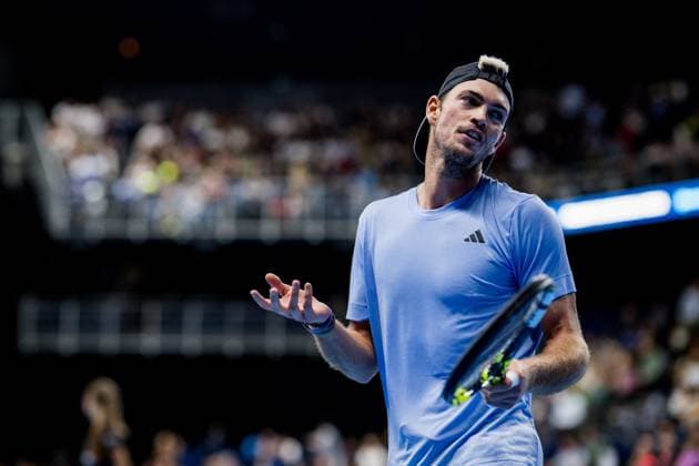 German Maximilian Marterer reacts during a singles semi final match at the European Open Tennis ATP, Tennis Herren tournament, in Antwerp, Saturday 21 October 2023. JASPERxJACOBS  x78189016x