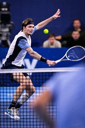 Kazach Alexander Bublik pictured in action during a singles semi final match at the European Open Tennis ATP, Tennis Herren tournament, in Antwerp, Saturday 21 October 2023. LAURIExDIEFFEMBACQ  x78191401x
