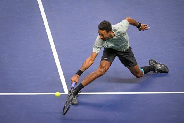 Gael Monfils of France in action during the semifinal against Laslo Djere of Serbia during the ATP, Tennis Herren Nordic Open tennis tournament in the Royal Tennis Hall in Stockholm, Sweden, on Oct. 21, 2023. STOCKHOLM SWEDEN TENNIS x10040x