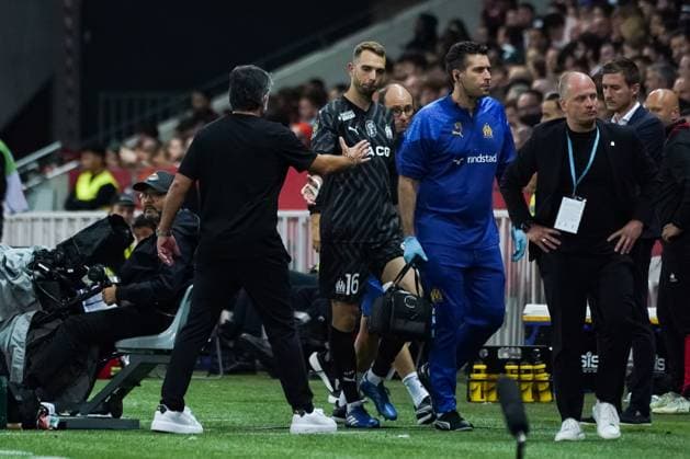 Blessure - Pau Lopez (Olympique de Marseille) - Gennaro Gattuso (Entraineur de l Olympique de Marseille) FOOTBALL : OGC Nice vs Olympique de Marseille - Ligue 1 Uber Eats - Nice - 21 10 2023 NorbertScanella Panoramic 
