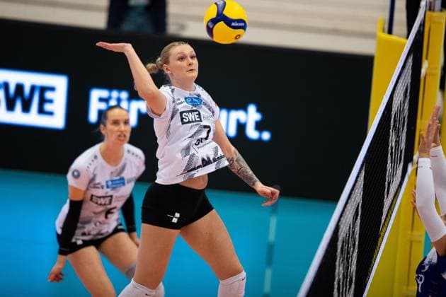 2. Bundesliga Frauen Pro: Schwarz-Weiss Erfurt vs. Binder Blaubaeren TSV Flacht; Erfurt; 21.10.2023 Ashlyn Maye Blotzer ( 7; Schwarz-Weiss Erfurt) 2. Bundesliga Frauen Pro: Schwarz-Weiss Erfurt vs. Binder Blaubaeren TSV Flacht; Riethsporthalle Erfurt; 21.10.2023 Copyright: xBEAUTIFULxSPORTS Duehringx