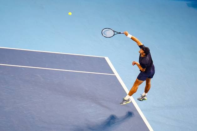 October 22, 2023, Tokyo, Japan: Aslan KARATSEV (RUS) serves against Ben Shelton (USA) during their singles final match of the Kinoshita Group Japan Open Tennis Championships 2023 at the Ariake Coliseum. This is the longest-running ATP, Tennis Herren Tour tournament in Asia, first held in 1972. The tournament runs from October 16 to 22. Tokyo Japan - ZUMAm191 20231022_aap_m191_023 Copyright: xRodrigoxReyesxMarinx