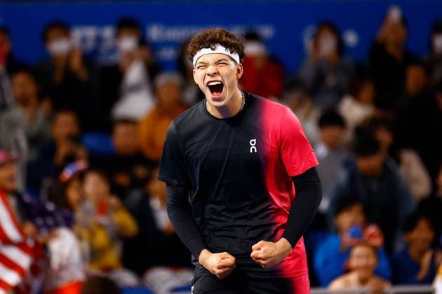 October 22, 2023, Tokyo, Japan: Ben SHELTON (USA) celebrates after winning against Aslan KARATSEV (RUS) the singles final match of the Kinoshita Group Japan Open Tennis Championships 2023 at the Ariake Coliseum. This is the longest-running ATP, Tennis Herren Tour tournament in Asia, first held in 1972. The tournament runs from October 16 to 22. Shelton won 7-5, 6-1. Tokyo Japan - ZUMAm191 20231022_aap_m191_029 Copyright: xRodrigoxReyesxMarinx