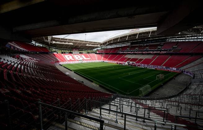 Innenansicht der Red Bull Arena. Fussball 1. Frauen Bundesliga, 4. Spieltag: RB Leipzig - VfL Wolfsburg 0:2. 15. Oktober 2023: Leipzig, Red Bull Arena. RB Leipzig - VfL Wolfsburg 0:2