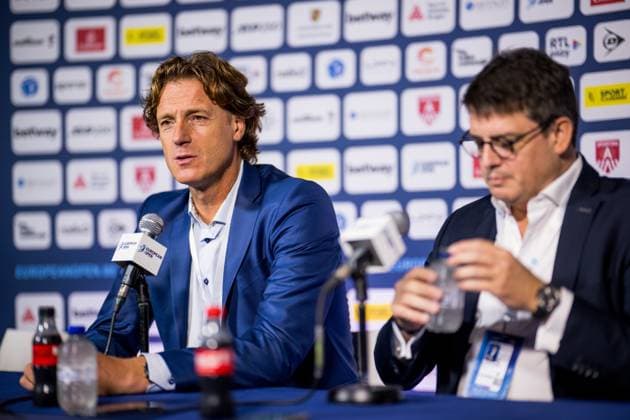 European Open tournament director Dick Norman and CEO Tennium, Kristoff Puelinckx talk to the press ahead of the final day of the European Open Tennis ATP, Tennis Herren tournament, in Antwerp, Sunday 22 October 2023. JASPERxJACOBS  x78266115x