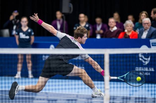 Ariel Behar pictured in action during the doubles final match between the brothers Tsitsipas and Urugayan-Czech couple Behar - Pavlasek, at the European Open Tennis ATP, Tennis Herren tournament, in Antwerp, Sunday 22 October 2023. JASPERxJACOBS  x78270411x