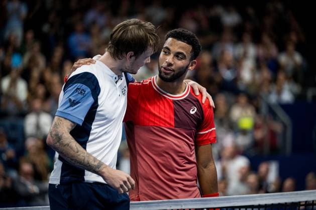 Kazach Alexander Bublik and French Arthur Fils pictured after the singles final match between Bublik and Fils, at the European Open Tennis ATP, Tennis Herren tournament, in Antwerp, Sunday 22 October 2023. JASPERxJACOBS  x78288265x