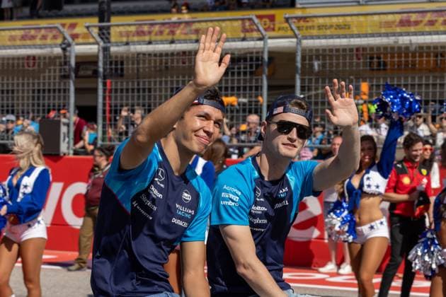 AUSTIN, TX - OCTOBER 22: Williams Racing driver Logan Sargeant (2) of the United States and Williams Racing driver Alexander Albon (23) of Thailand before the Formula 1 Lenovo United States Grand Prix on October 22, 2023, at Circuit of The Americas in Austin, Texas. (Photo by David Buono Icon Sportswire) AUTO: OCT 22 F1 United States Grand Prix EDITORIAL USE ONLY Icon2310220641