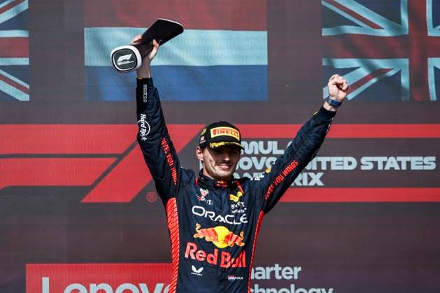 VERSTAPPEN Max (ned), Red Bull Racing RB19, portrait podium during the 2023 Formula 1 Lenovo United States Grand Prix, 18th round of the 2023 Formula One World Championship, WM, Weltmeisterschaft from October 20 to 22, 2023 on the Circuit of The Americas, in Austin, USA - F1 - US GRAND PRIX 2023 - RACE DPPI Panoramic  00123041__R3_3941