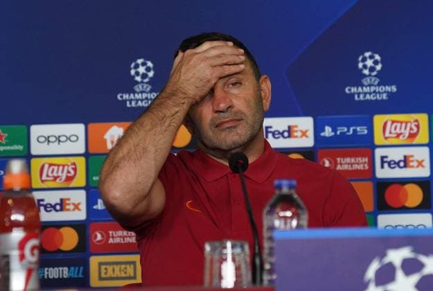 Coach Okan Buruk of Galatasaray during the press conference, PK, Pressekonferenz the day before the UEFA Champions League match between Galatasaray and Bayern Munich on October 24 , 2023 at Rams Park October 23 , 2023 in Istanbul, Turkey. ( Photo by Seskimphoto ) 