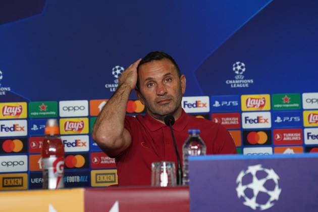 Coach Okan Buruk of Galatasaray during the press conference, PK, Pressekonferenz the day before the UEFA Champions League match between Galatasaray and Bayern Munich on October 24 , 2023 at Rams Park October 23 , 2023 in Istanbul, Turkey. ( Photo by Seskimphoto ) 