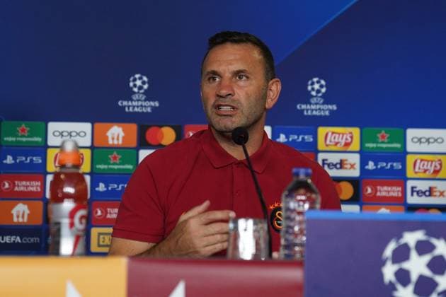 Coach Okan Buruk of Galatasaray during the press conference, PK, Pressekonferenz the day before the UEFA Champions League match between Galatasaray and Bayern Munich on October 24 , 2023 at Rams Park October 23 , 2023 in Istanbul, Turkey. ( Photo by Seskimphoto ) 