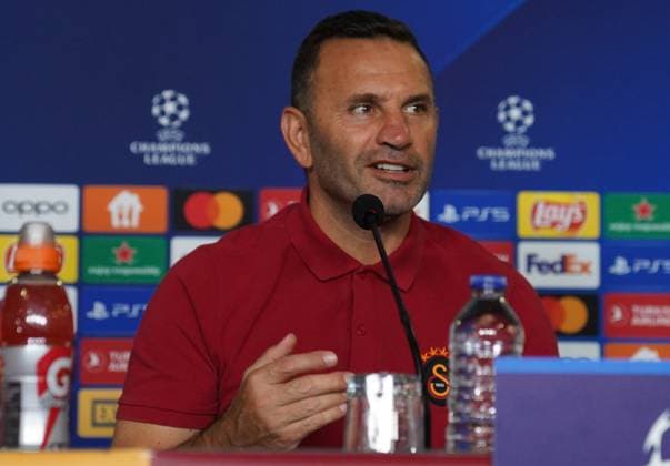 Coach Okan Buruk of Galatasaray during the press conference, PK, Pressekonferenz the day before the UEFA Champions League match between Galatasaray and Bayern Munich on October 24 , 2023 at Rams Park October 23 , 2023 in Istanbul, Turkey. ( Photo by Seskimphoto ) 