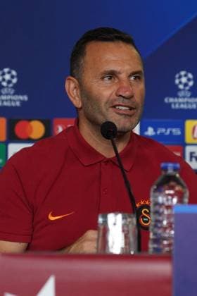 Coach Okan Buruk of Galatasaray during the press conference, PK, Pressekonferenz the day before the UEFA Champions League match between Galatasaray and Bayern Munich on October 24 , 2023 at Rams Park October 23 , 2023 in Istanbul, Turkey. ( Photo by Seskimphoto ) 