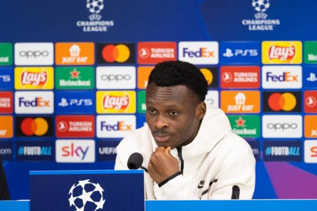 SOCCER - UEFA CL, Inter vs RBS, preview MILAN,ITALY,23.OCT.23 - SOCCER - UEFA Champions League, group stage, FC Internazionale Milano vs Red Bull Salzburg, preview, press conference, PK, Pressekonferenz RBS. Image shows Samson Baidoo (RBS).  GEPAxpictures xGintarexKarpaviciute