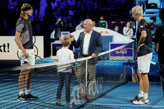 L-R. Alexander Zverev, Schiedsrichter Fergus Murphy und Sebastian Ofner, Muenzwurf, coin toss Copyright: xJuergenxHasenkopfx